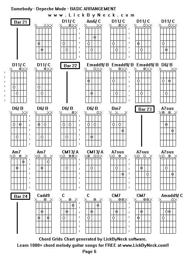 Chord Grids Chart of chord melody fingerstyle guitar song-Somebody - Depeche Mode - BASIC ARRANGEMENT,generated by LickByNeck software.